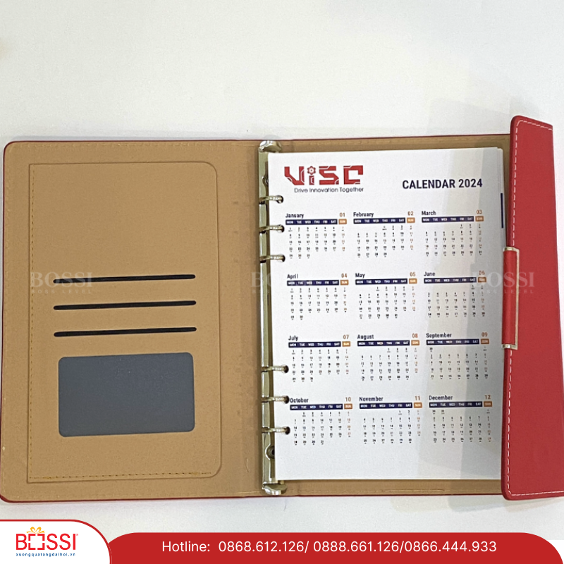 Sổ tay B5 gáy dán Đại hội chi bộ tỉnh Bắc Ninh Sổ da A5 gáy còng ép nhũ logo VISC